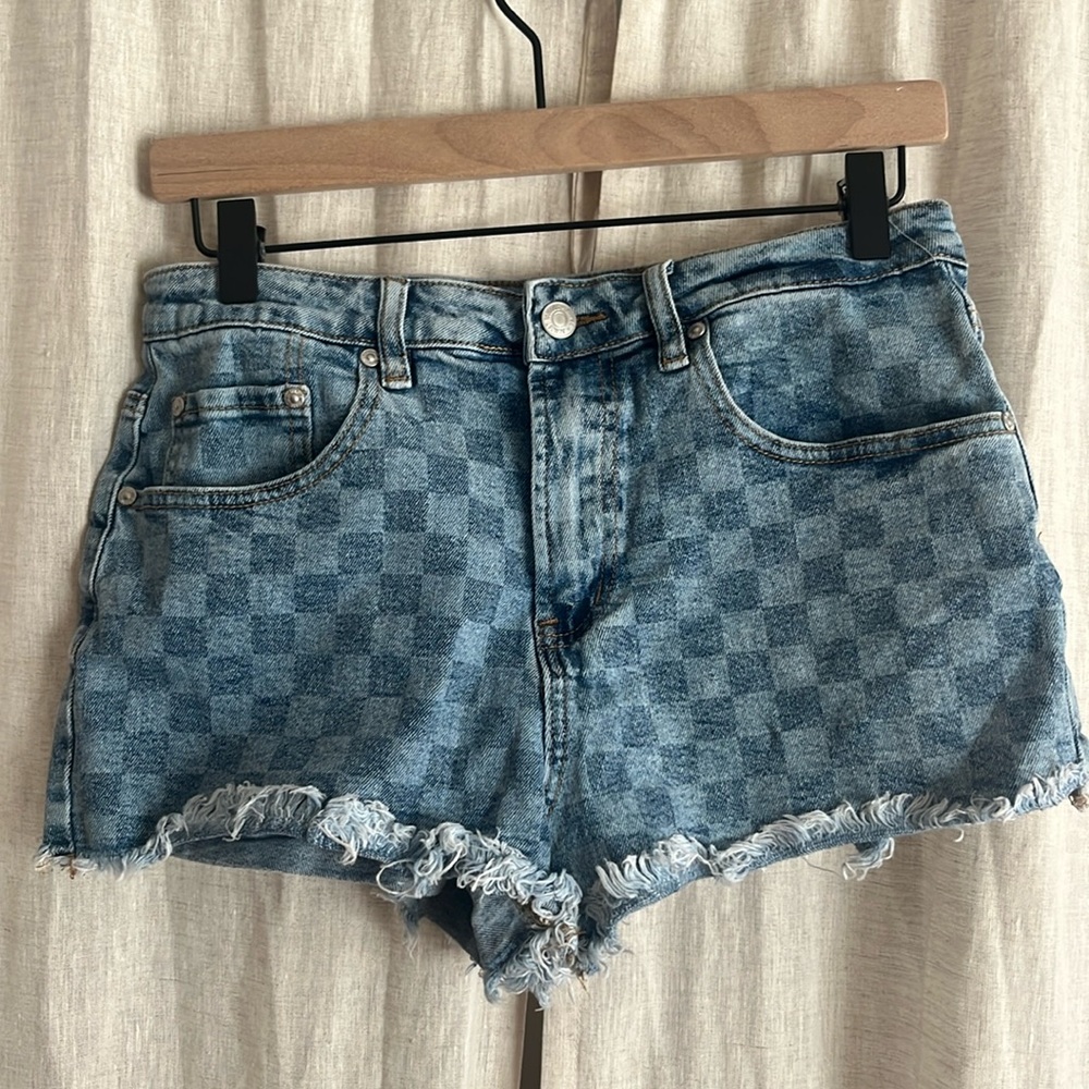 Almost Famous Checkerboard Denim Cut Off Shorts